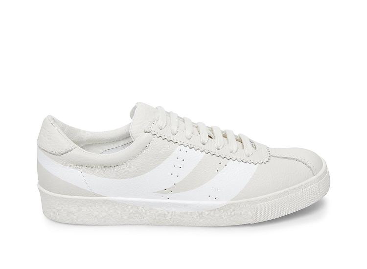 Superga 2843 Clubs Tumbled Leather U Logo White - Womens Superga Lace Up Shoes